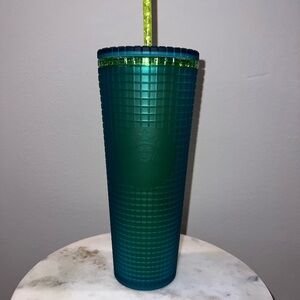 Starbucks Teal and Lime Green grid tumblr 24oz